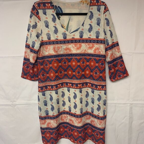 Nally & Millie reversible dress SZ L shift Pullon style unique print made in USA - Picture 3 of 11